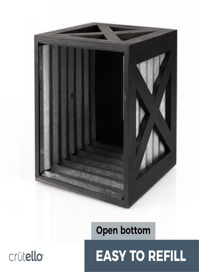 Crutello غطاء علبة مناديل كروتيلو خشبي على شكل حرف X مع دعامة جانبية مجلفنة - حامل مناديل خشبي أسود ريفي - Image 5